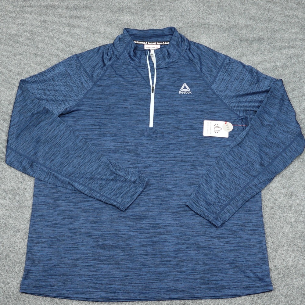 Reebok Shirt Men 2XL Blue Quarter Zip Slim Fit Moisture Wicking Performance
